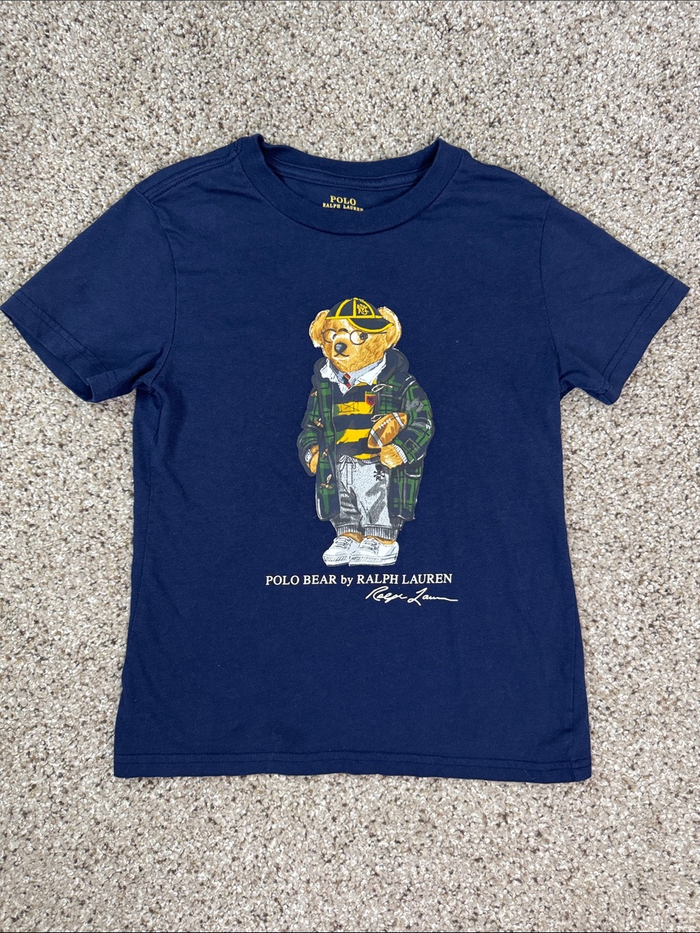 POLO Ralph Lauren Navy Football Bear Graphic Tee Size 6